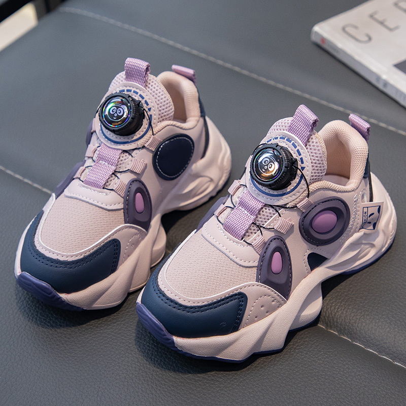 Children's shoes girls' 2025 spring and autumn new children's sneakers boys' swivel buckle dad shoes are versatile in the middle and large children's leather surface