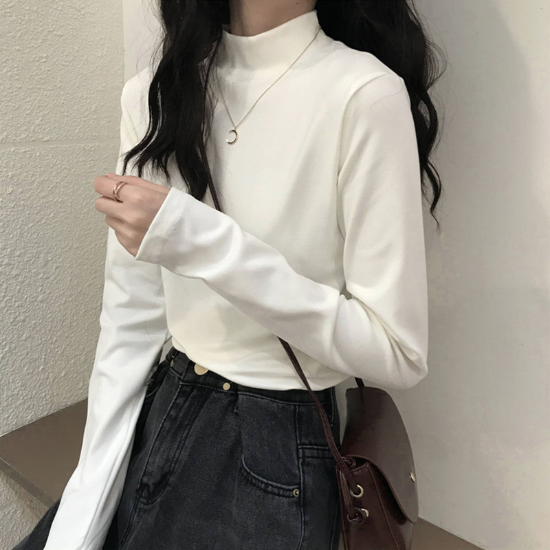 Picture of Velvet Mock Collar Base Shirt Women's Inner Wear Autumn and Winter Inner Wear New Long Sleeve T-Shirt Slim Warm Top Wear