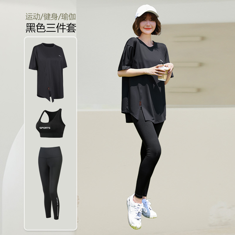 Picture of Running suit Women's Summer Outdoor Morning Running Sports Long-sleeved Three-piece Set Loose plus size Yoga Fitness Suit for Beginners