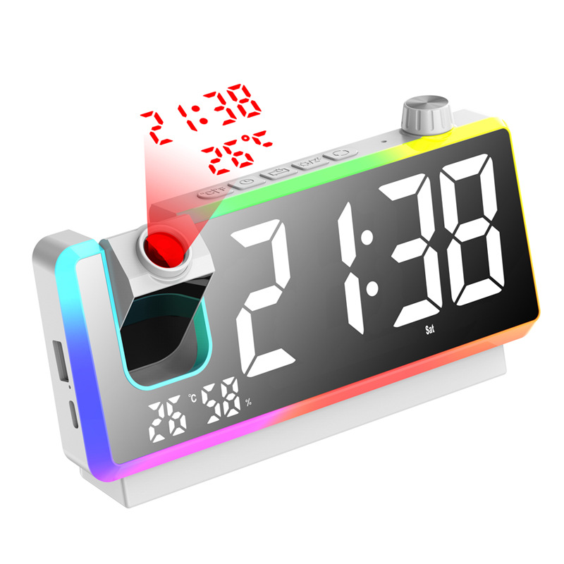 Picture of Cross-Border New Colorful Projection Alarm Clock Time Temperature Dual Projection Clock Led Large Screen Rgb Digital Alarm Clock
