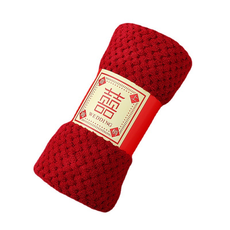 Picture of Wedding companion gift red towel wholesale engagement full moon return gift towel coral fleece towel