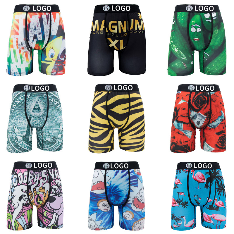 [European and American Cross-Border] Psd Same Style American Trendy Brand Men's Printed Pattern Fitness Sports Style Extended Boxer Briefs