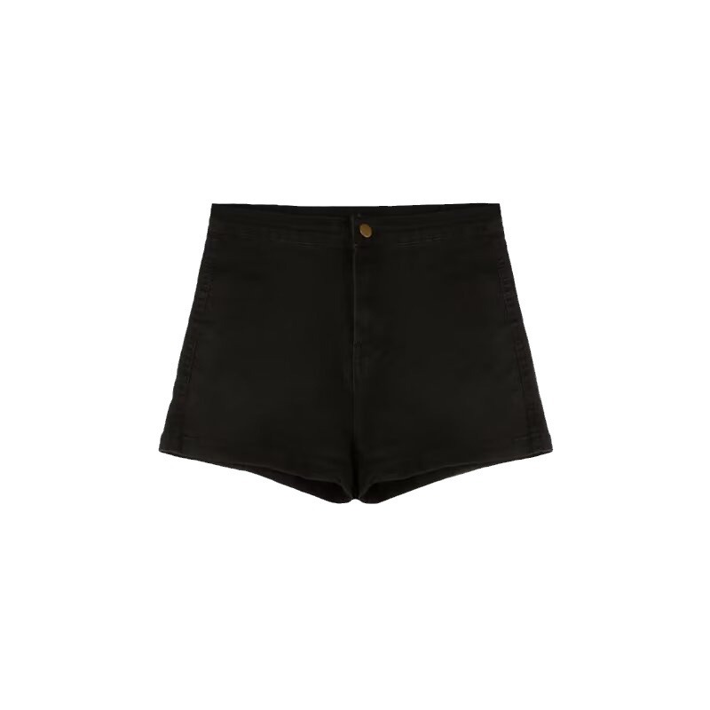 Picture of Black A- word Denim Shorts Women's Summer Spice Girls Stretch High Waist Slim Look Small Hot Pants Straight-leg Wide-leg Pants