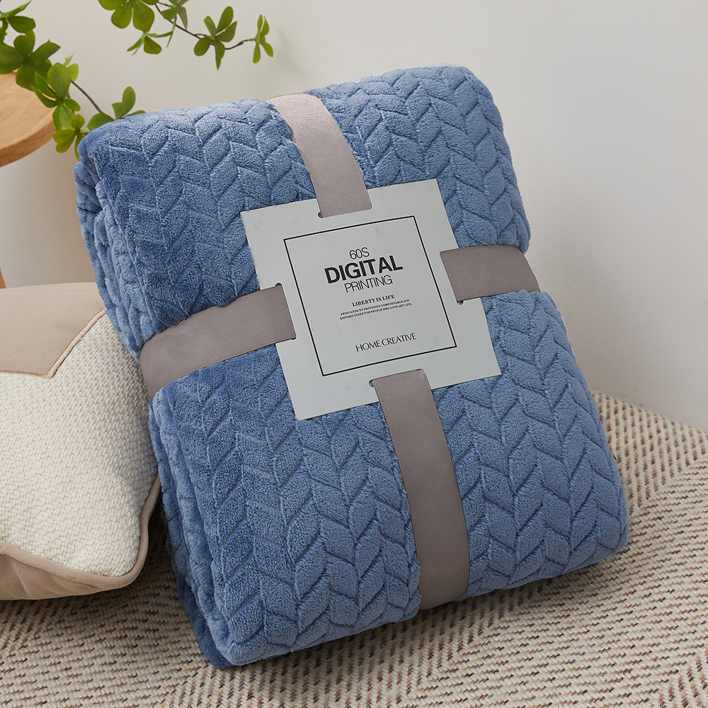 Picture of Barley Ear Cross-border in stock Solid Color Jacquard Blanket Coral Fleece Flannel Blanket Thickened Blanket Gift Blanket Foreign Trade