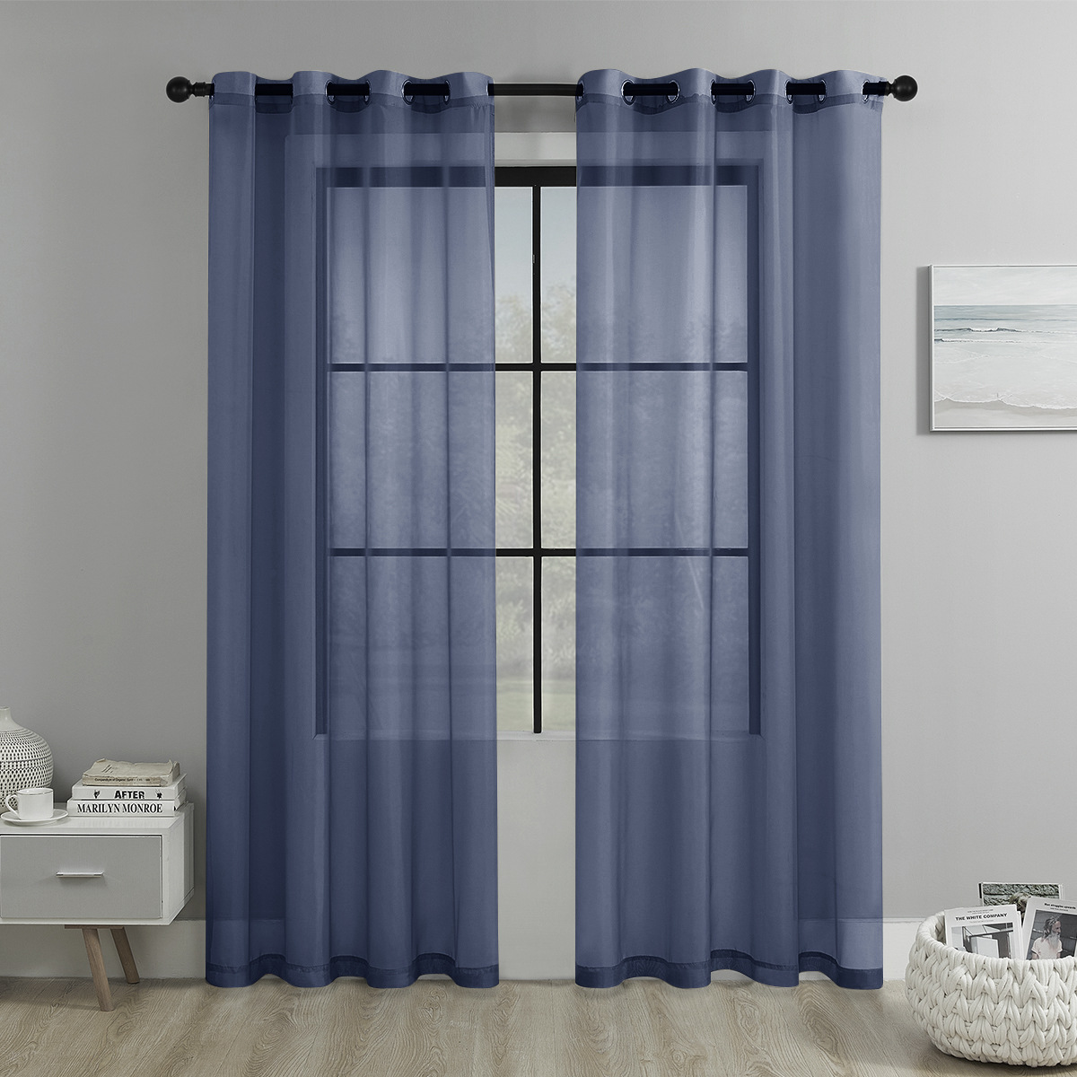 Picture of Cross-border Solid Color Perforated Trilon Semi-shading Curtain Screen Living Room Bay Window Balcony Decorative Window Screen SHEIN
