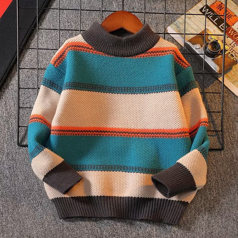 Children's Thin Sweater Spring and Autumn Boys' Striped Knitwear Autumn Clothes Big Children's Baby Pullover Top Sweater Winter
