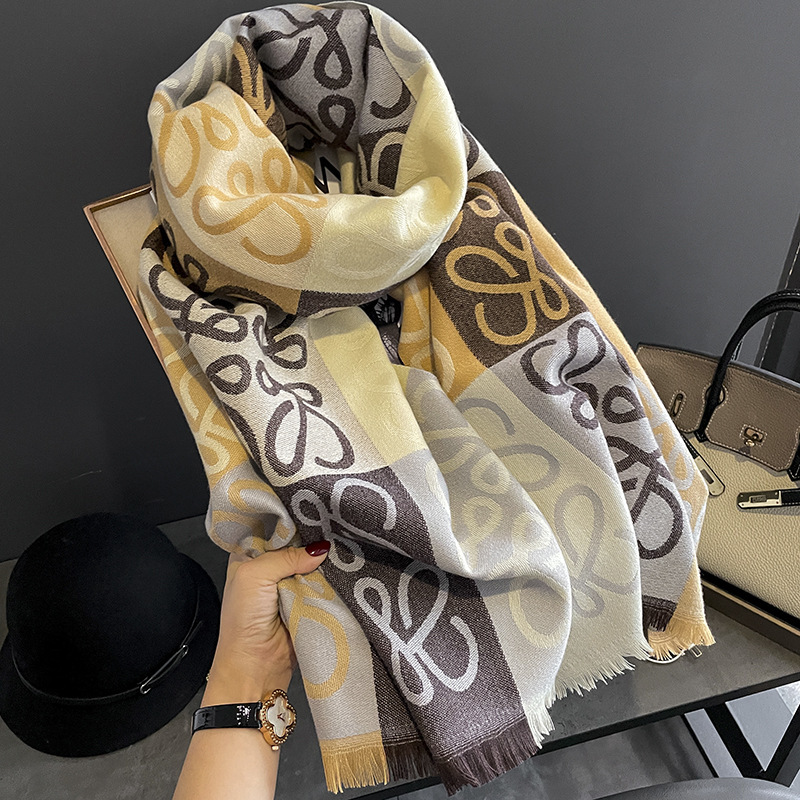 Korean-style Fashion Pulled Scarf High-end Light Luxury Office Thickened Warm Shawl Dual-purpose Casual All-match Scarf