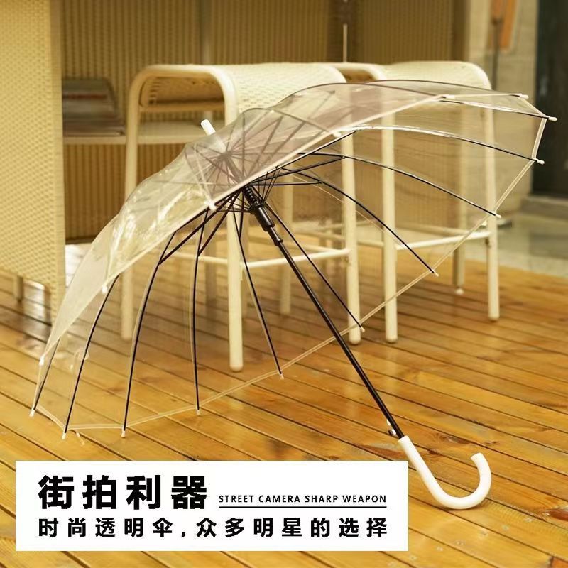 Picture of Transparent Umbrella Men and Women Internet Celebrity ins Cute Semi-automatic Straight Handle Photography Small Fresh Sunshade Sunny Umbrella Frosted Umbrella