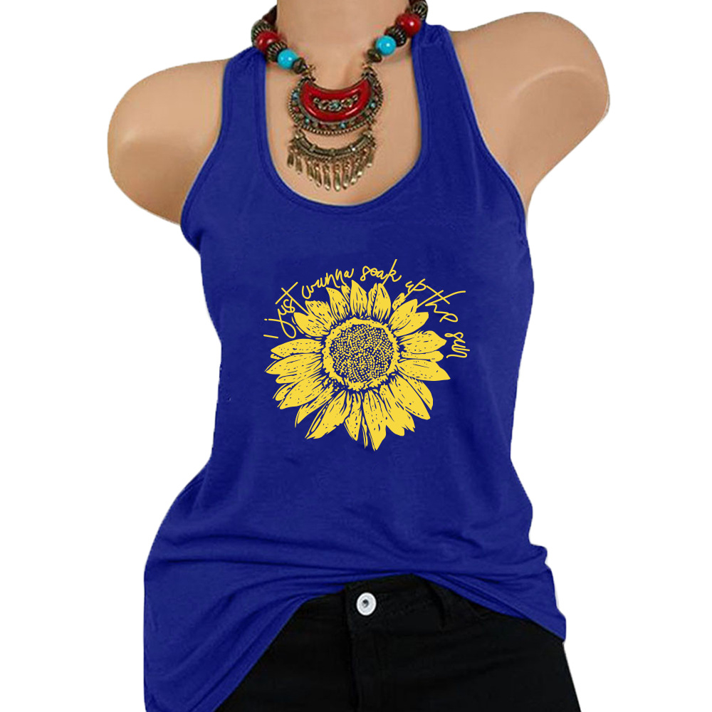 Spring 2020 Cross-border New Women's Vest Letter Sunflower Print Pattern Women's T-Shirt BX10665