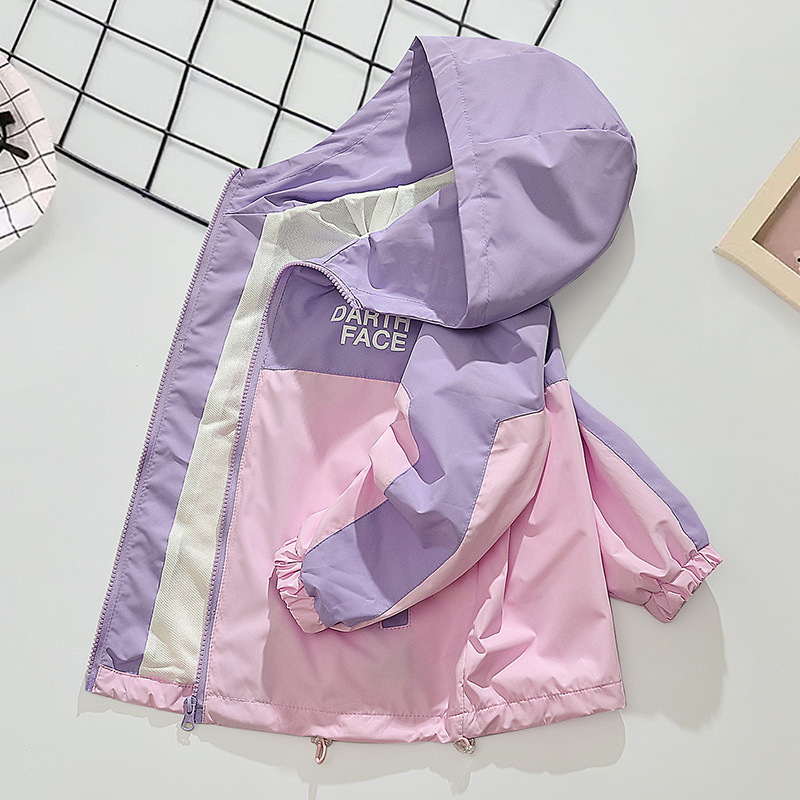 Children's jackets, children's clothing, girls' spring and autumn jackets, baby foreign color-blocking tops, cardigans, sports hooded tops, trends