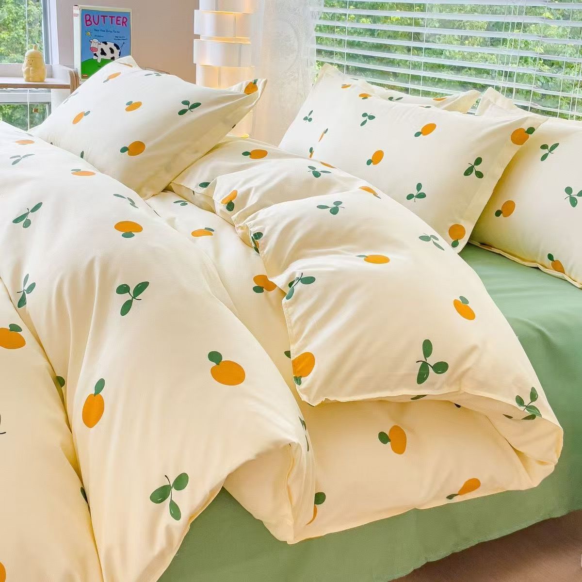 Picture of Washed Cotton Bed Sheet Four-Piece Set, Fresh Style Duvet Cover, Simple Ins Student Dormitory Three-Piece Duvet Cover Set
