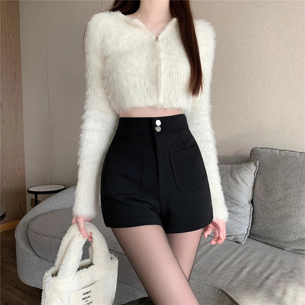 Spring and Summer new Korean style shorts women's slim fit slimming high waist A- line wide leg outer wear bottoming boots women's casual pants