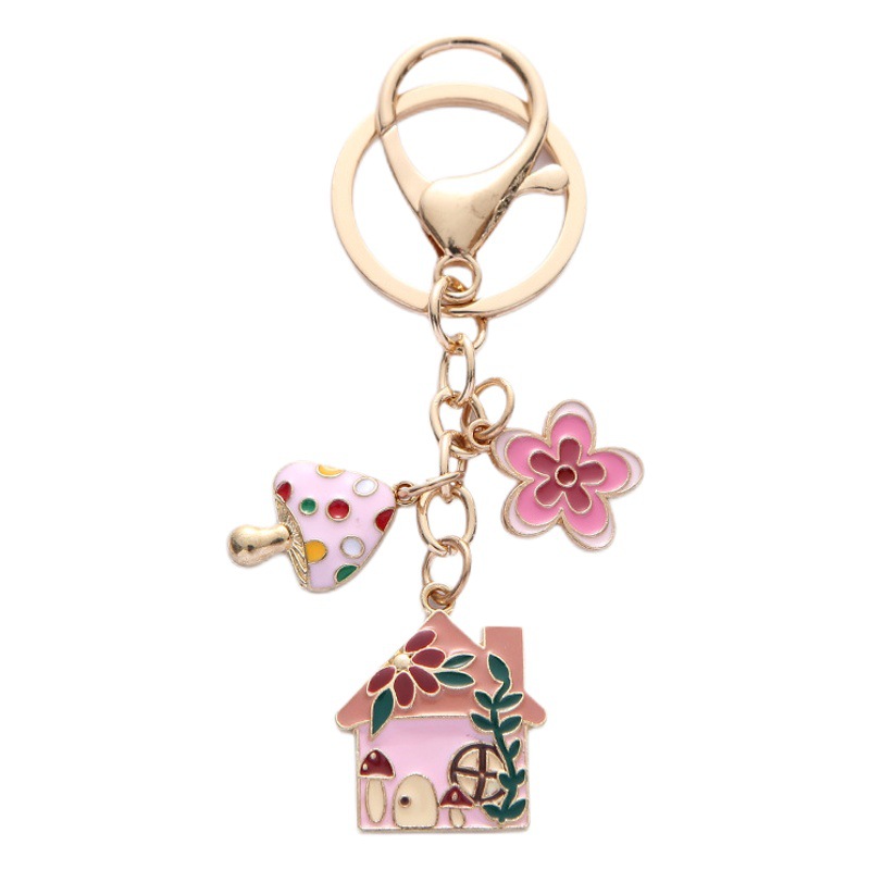 K-Style DIY Jewelry Accessories House Flower Room Metal Keychain Cute Colorfulful Small Flower Key Chain Bag Pendant