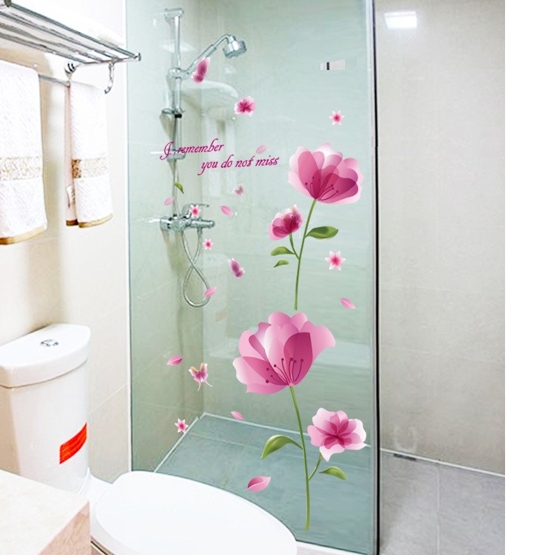 Picture of Factory wholesale SK9117 pink blooming flower living room bedroom hallway TV wall background decorative wall sticker
