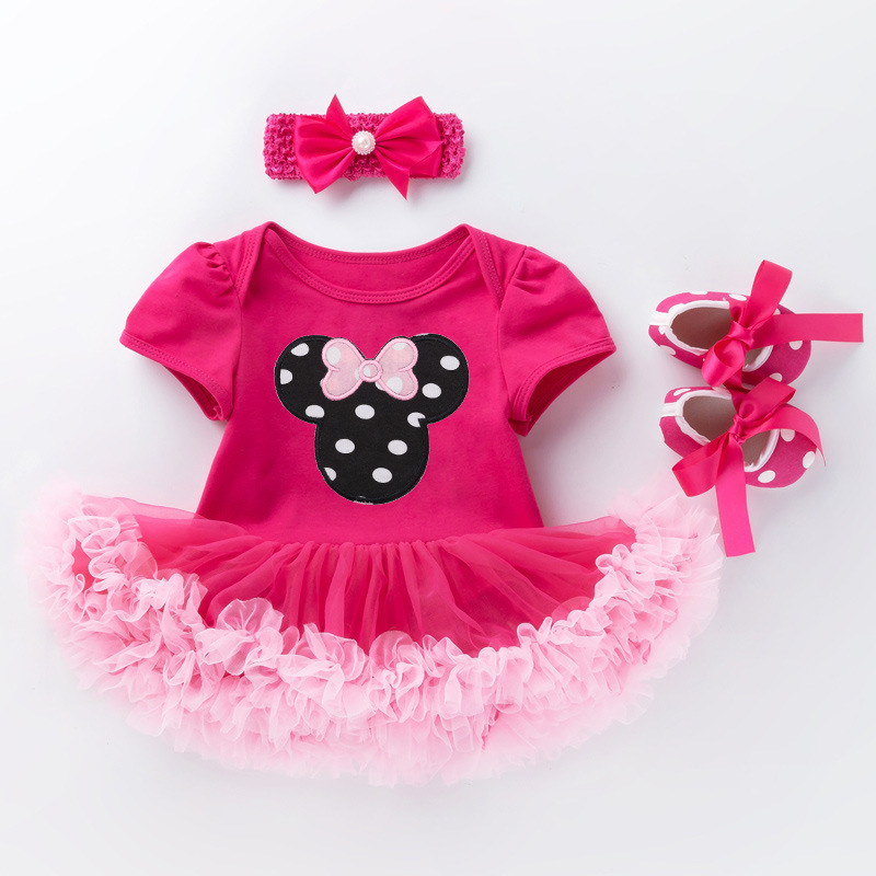 Picture of Cross-Border 2025 New Summer Clothes for Baby Girls Holiday Cartoon Short-Sleeved Rose Red Harem Skirt Three-Piece Suit Birthday Children's Skirt