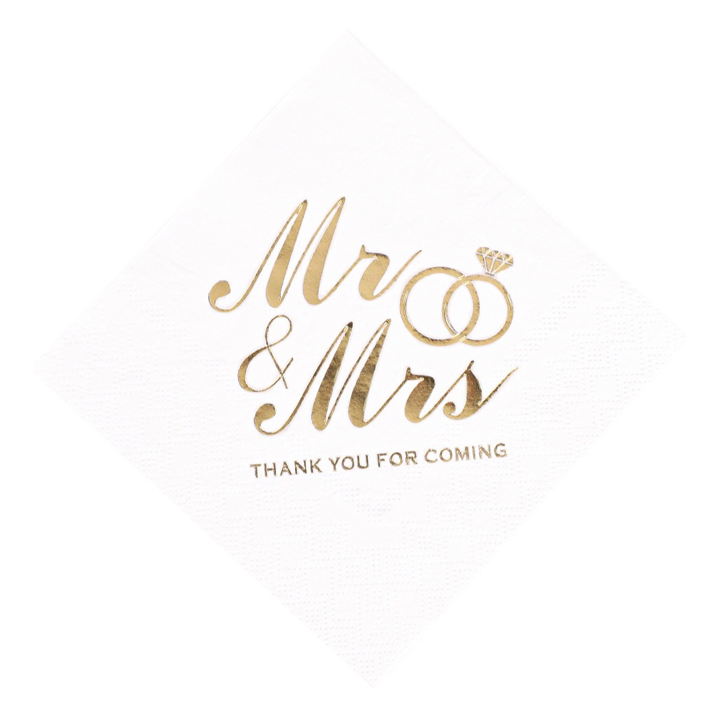 Cross-border New Hot Sale 100 Pikets Diamond Ring Bronzing Disposable Wedding Napkin Wedding Party Tissue
