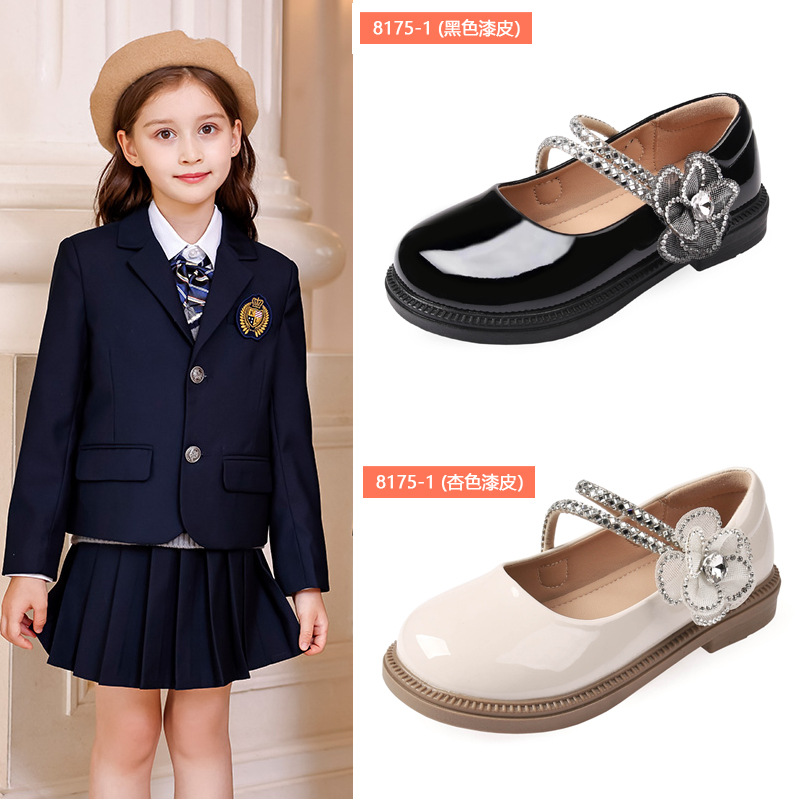 Girls' Leather Shoes 2025 Autumn New Black Children's Little Girls Princess Shoes Middle and Large Children's Student Performance Campus Shoes