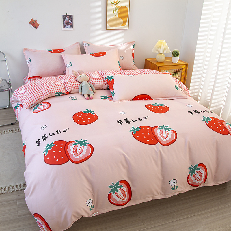 Picture of Small fresh sanding quilt cover four-piece water-washed cotton bed sheet quilt cover simple student dormitory single three-piece wholesale
