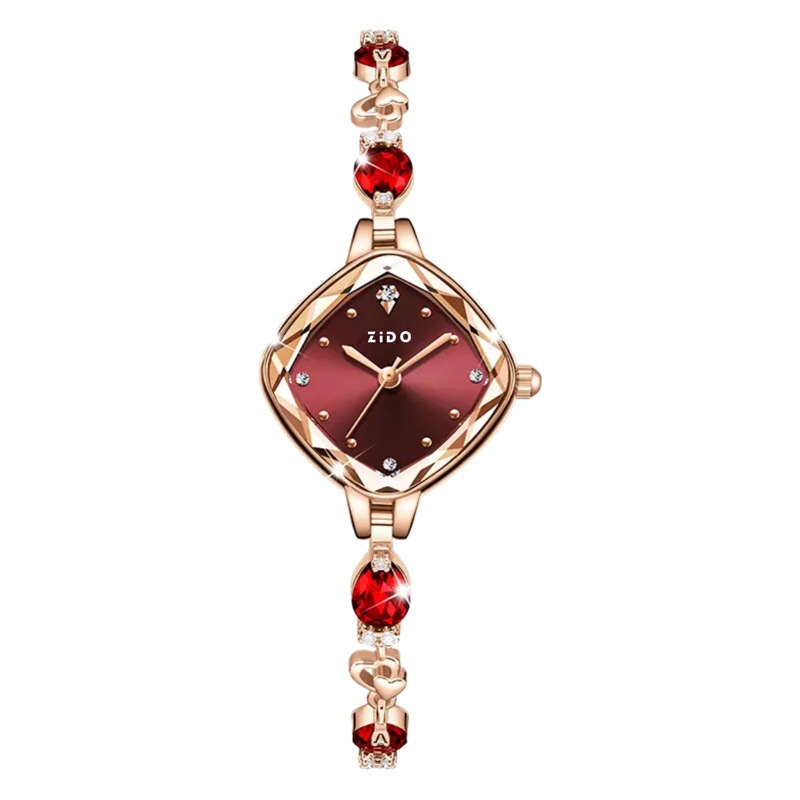 Zido Brand Watch for Women, High-End Fashion Ladies' Watch, Simple and Luxurious Diamond-Encrusted Sports Rhombus Bracelet Watch