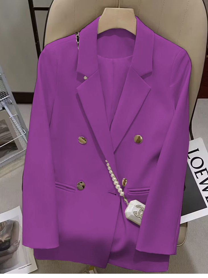 Advanced Sense Beige Autumn and Winter Suit Jacket 22 Color Loose Cross-border Metal Buckle Suit Elegant Commuter Jacket