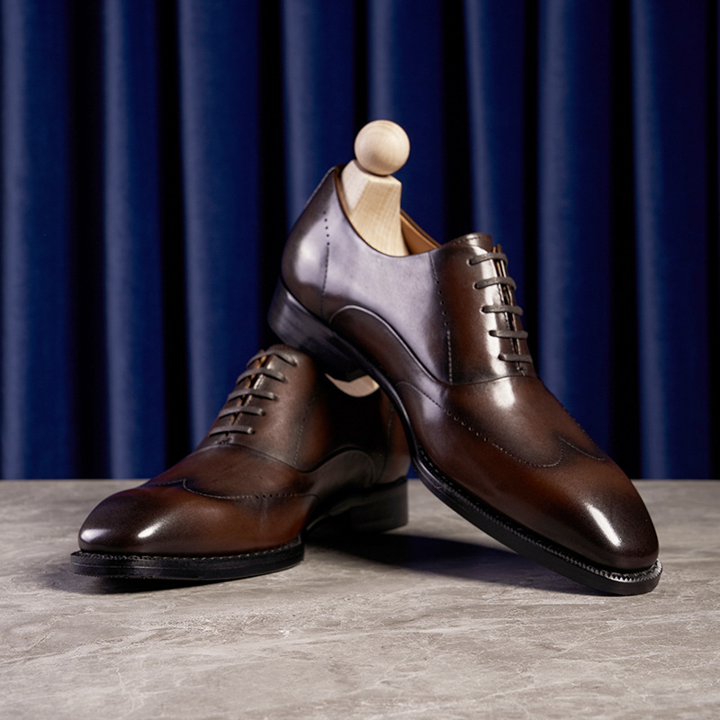 Cross-border Leather Color-polished Business Oxford Shoes Cowhide British Handmade Three-joint Men's Shoes Small Square Head Casual Leather Shoes
