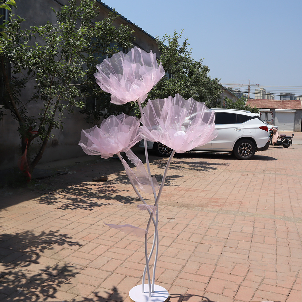 Picture of Mesh flower set of new artificial flower poppy flower outdoor wedding party decoration window decoration shooting props