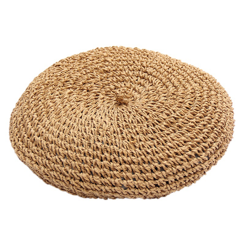 Handmade retro style straw beret breathable painter hat Korean style straw hat women's summer beret pumpkin hat