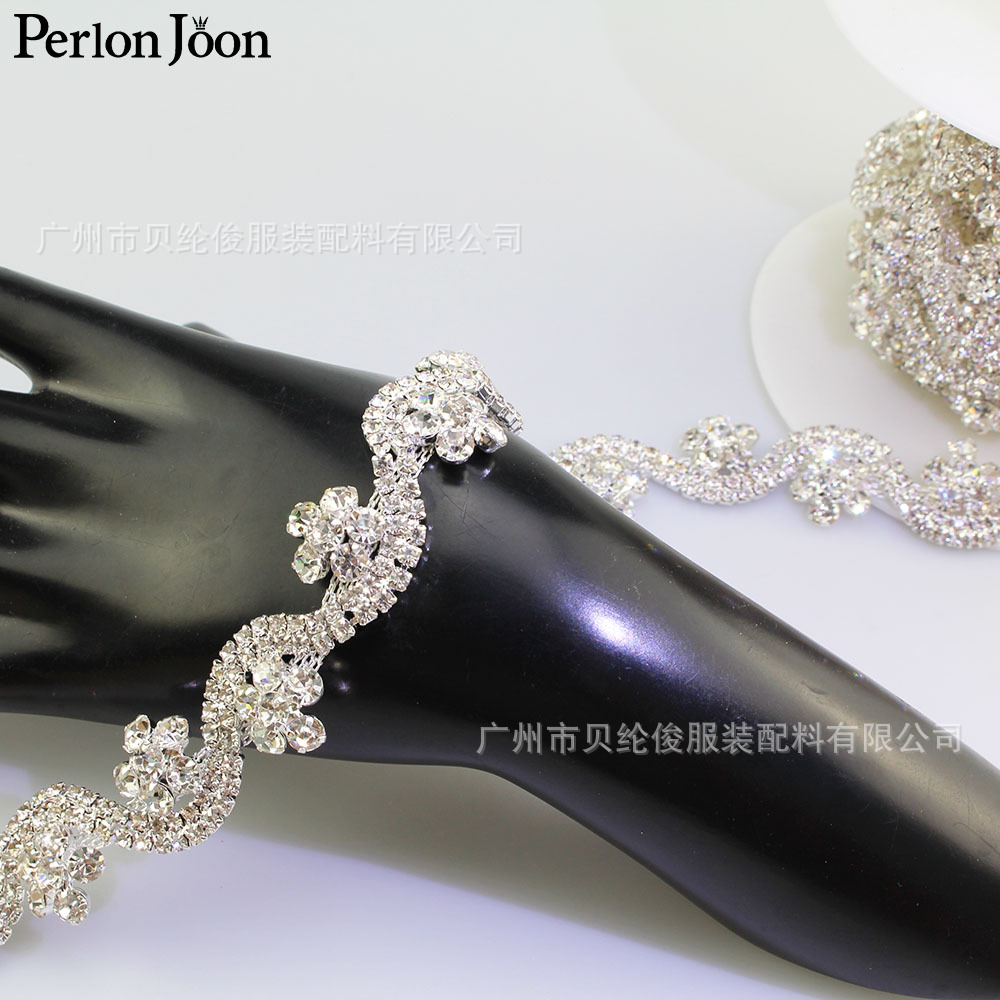 S-shaped lace rhinestone claw chain welding code chain headdress wedding dress DIY hand-sewn diamond chain clothing accessories
