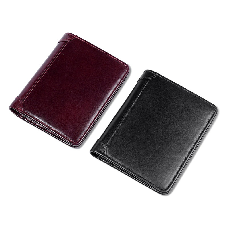 RFID Anti-theft Brush Genuine Leather Men's Wallet Vertical Multi-function Multi-card Holder Short Oil Wax Leather Tri-fold Wallet