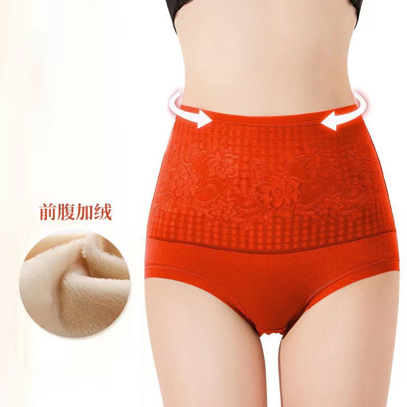 Cross-border wholesale autumn and winter fleece-lined ladies underwear high waist cotton hip warm underwear women