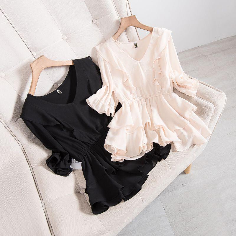 Picture of Fat Girl elegant waist-tight plus size women's top women's summer design belly-covering slimming chic chiffon shirt