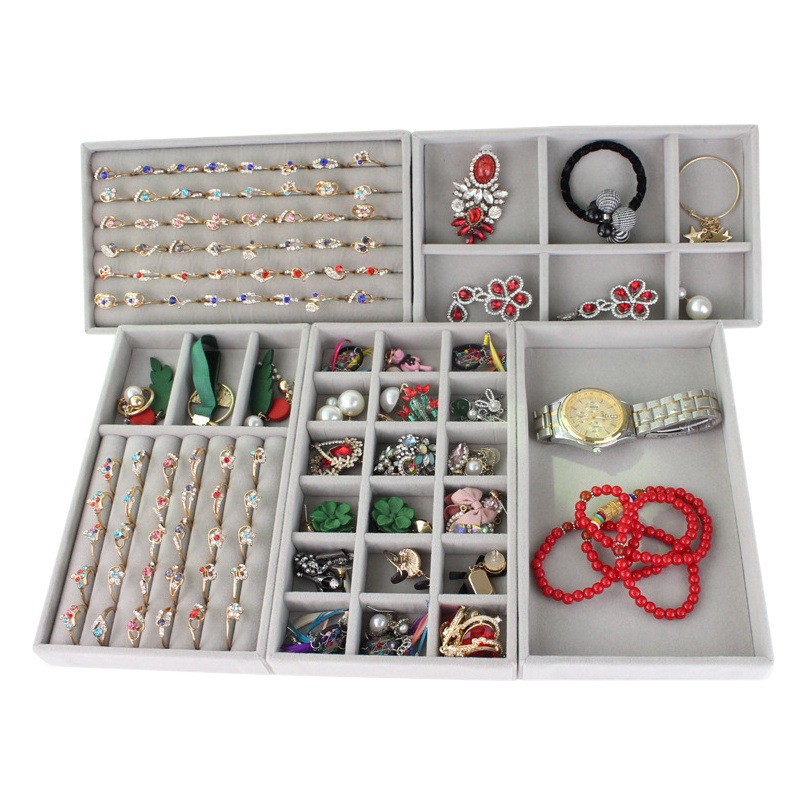 Earrings earrings necklace jewelry storage flannelette plate desktop jewelry display storage box three flannelette storage plate