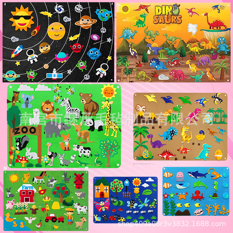 Picture of Amazon cross-border children's early education 3DIY three-dimensional felt game package storyboard learning board printing dinosaur animals