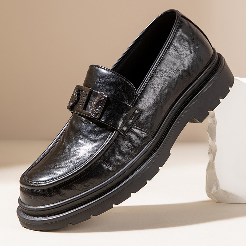 Spring Leather Shoes Men's Breathable 2025 New Fashionable British Style Platform Casual Shoes Men's Genuine Leather Slip-on Men's Shoes
