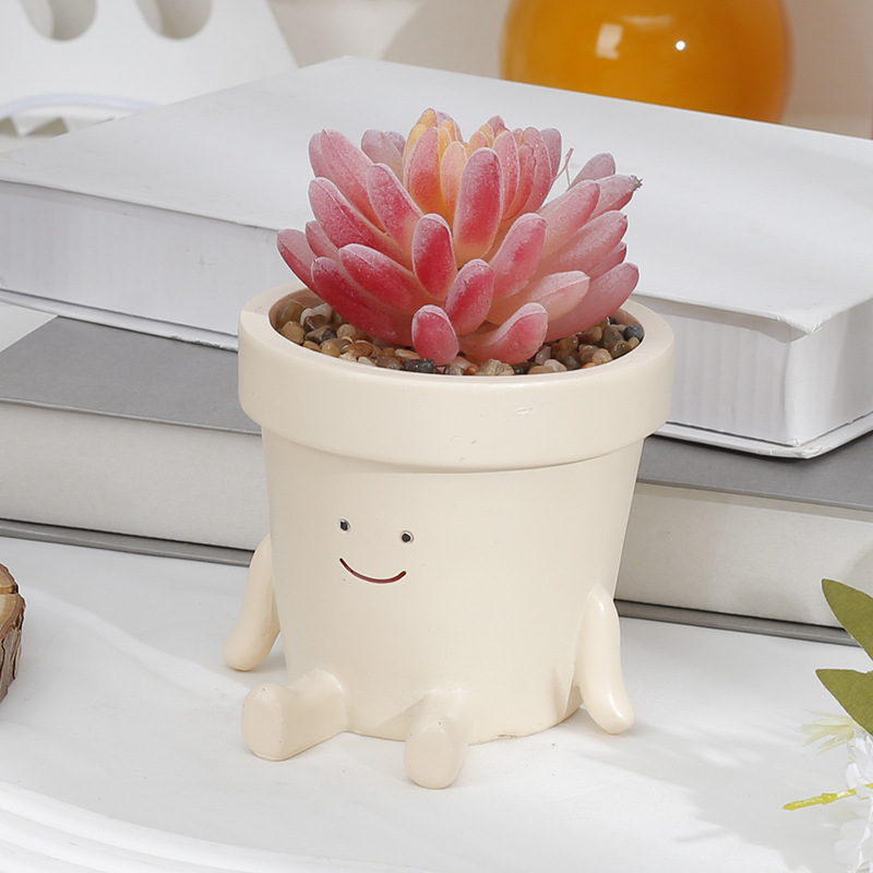 Picture of Creative New Home Office Fleshy Flower Pot Cute Rocking Chair Round Face Sitting Flower Pot Plant Decorative Ornaments