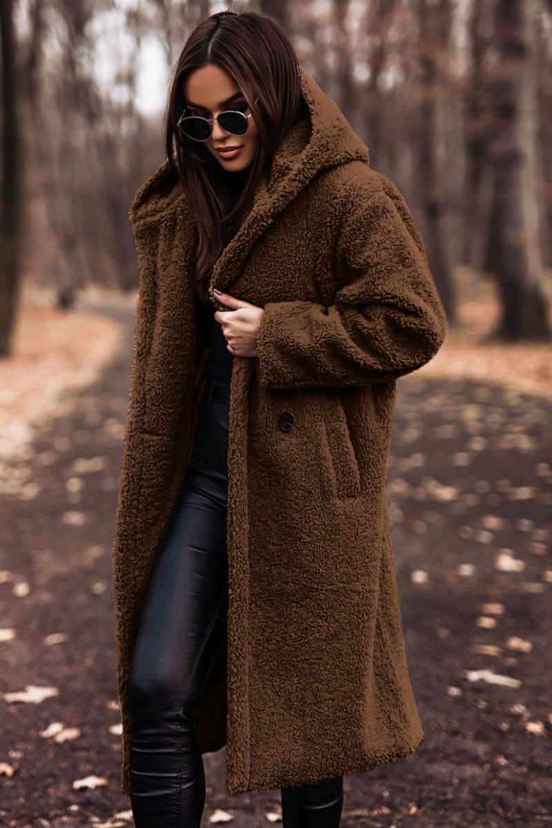 Picture of in stock Amazon wish Cross-border Supply 2024 Fall/Winter Fashion Long Clear Color Long Sleeve Wool Women's Coat