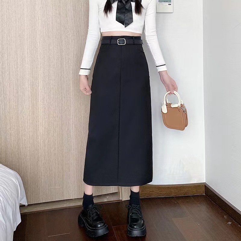 Spring and Autumn High-End Slit Pencil Skirt with Drape, Versatile Long Skirt for Suits, Hong Kong Style, High-Waisted, Slimming, A-Line, Hip-Covering