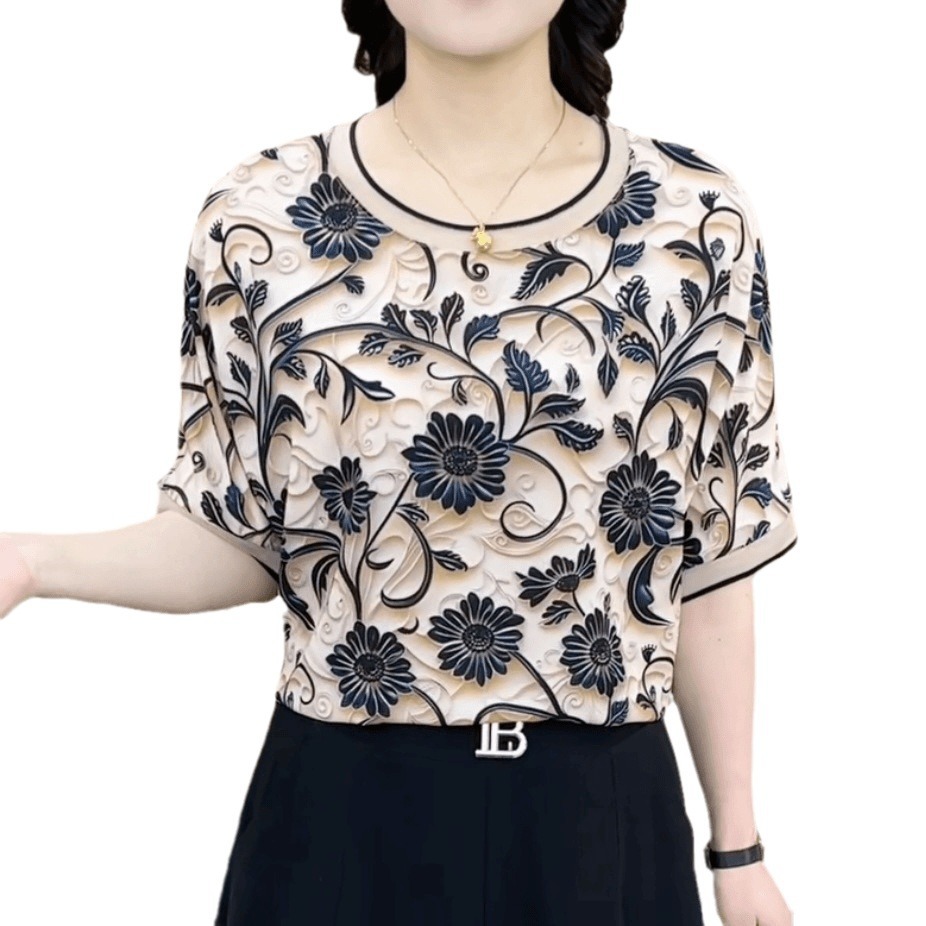 Picture of Summer New 2024 Age-reducing Printing Fashion Loose Elegant Light Luxury Thin Short-sleeved Shirt Women's Trendy