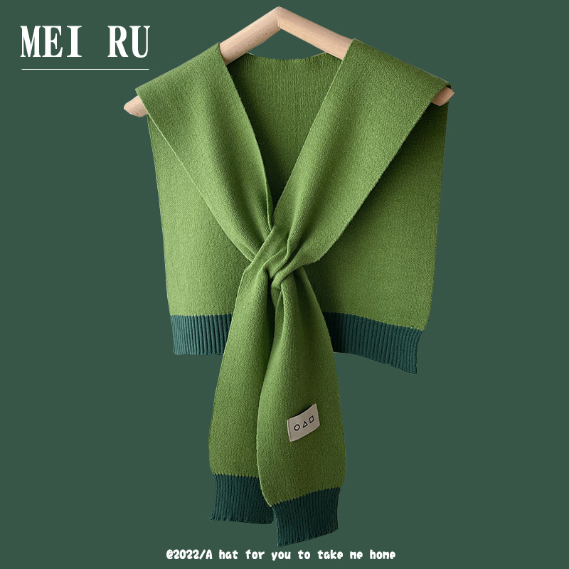 Knitted Shawl Women's Fashionable Foreign Style High-end Internet Celebratory Shirt Shirt with Small Shawl Shirt Green Scarf Wool Shoulder