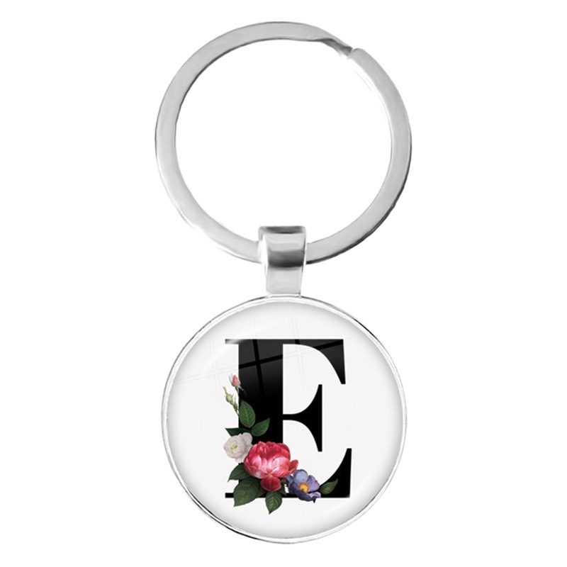 26 English letters time gem pendant key pendant metal alloy keychain manufacturers wholesale