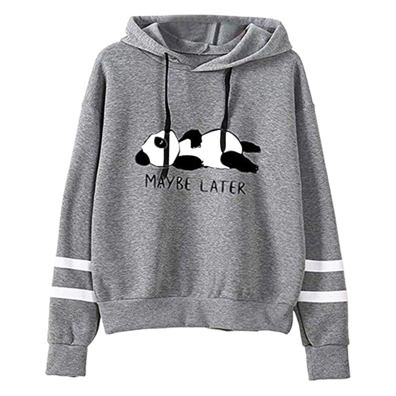 Amazon wish AliExpress independent station panda pattern printing parallel bars color matching long sleeve hooded sweater