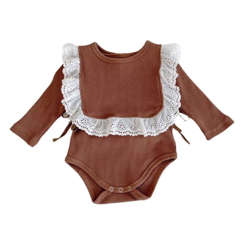 2025 Autumn Clothing Baby Girl Baby Solid Color Harness + Windproof Vest Two-Piece Set One-Piece Harness Triangle Romper Suit