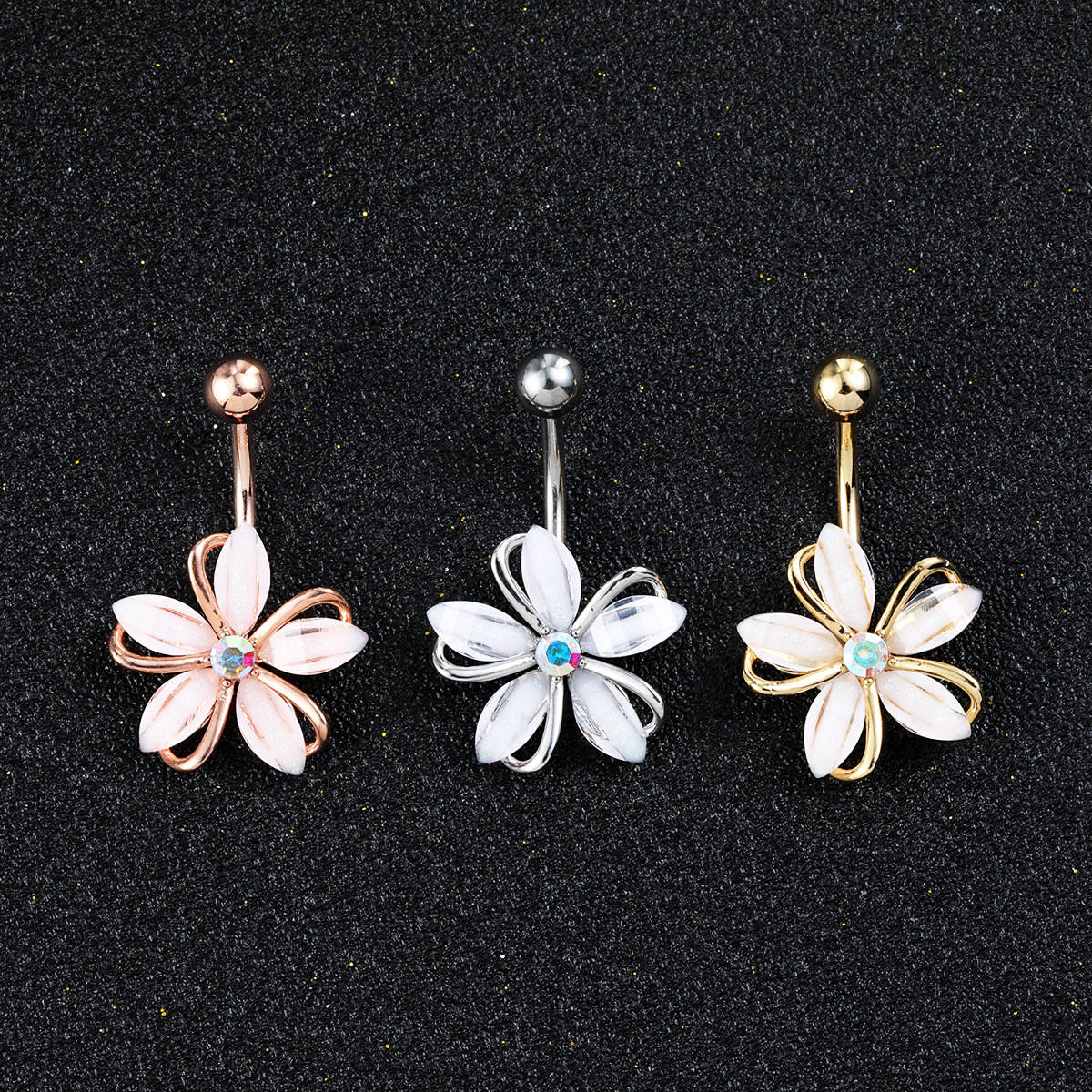 Foreign Trade New Products Human Body Piercing Jewelry Navel Ring Flower Diamond Navel Nail Fashion Niche Design Navel Buckle