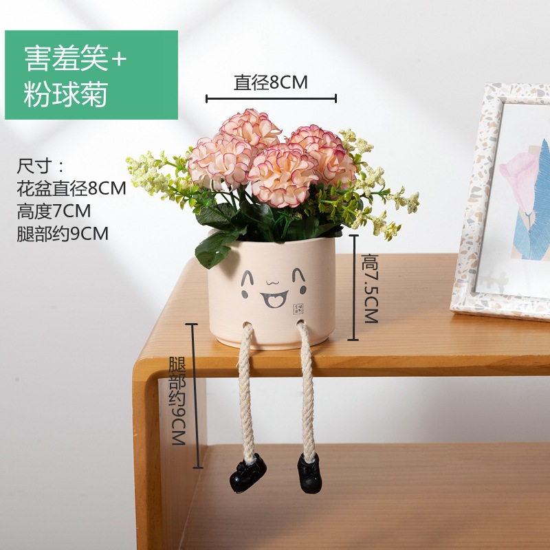 Picture of Creative Expression Hanging Feet Doll Ceramic Flower Pot Artificial Flower Potted Plant Green Plant Indoor Balcony Desktop Decoration Crafts