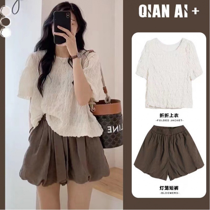 Picture of Summer women's clothing salt slightly fat wear retro chic light mature Hong Kong style high-grade top two-piece suit shorts