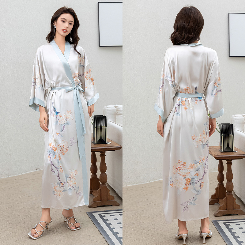 Picture of Yaoting Satin Printed Pajamas for Women Summer Large Size Accessible Luxury Three-Quarter Sleeves Cool Long Nightgown Home Wear Women Wp2669