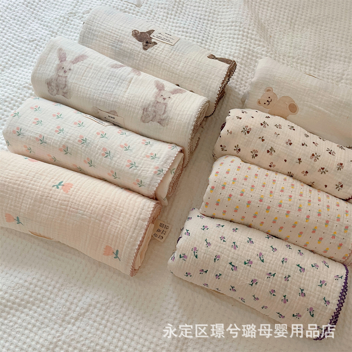 ins floral Korean style double-layer cotton yarn cotton baby blanket quilt towel bath towel soft glutinous cotton blanket