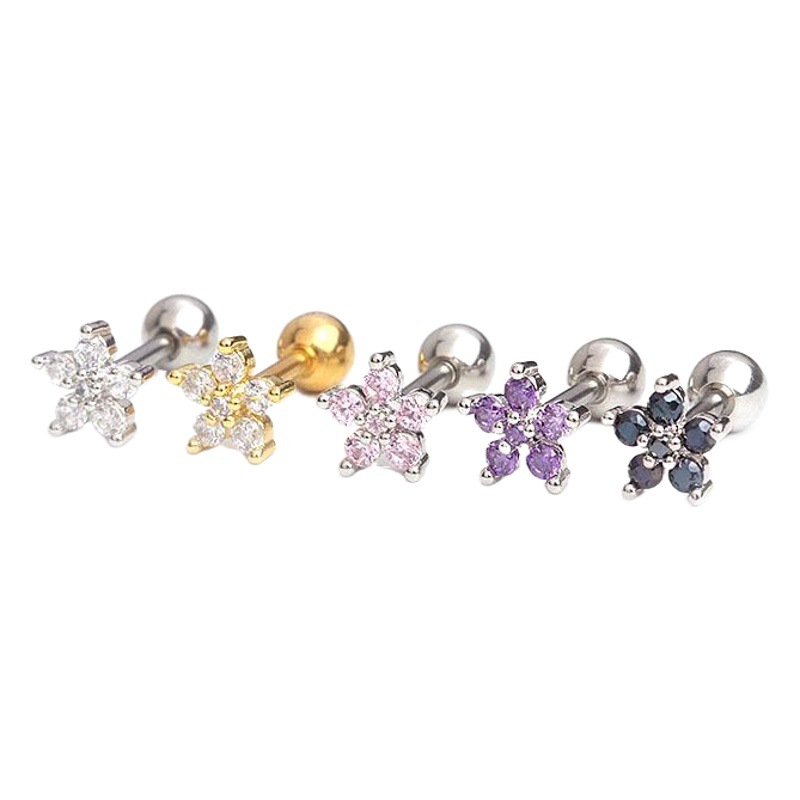 Cross-border hot selling puncture earrings Korean version of small flower ear nail stainless steel double-sided screw earrings wholesale