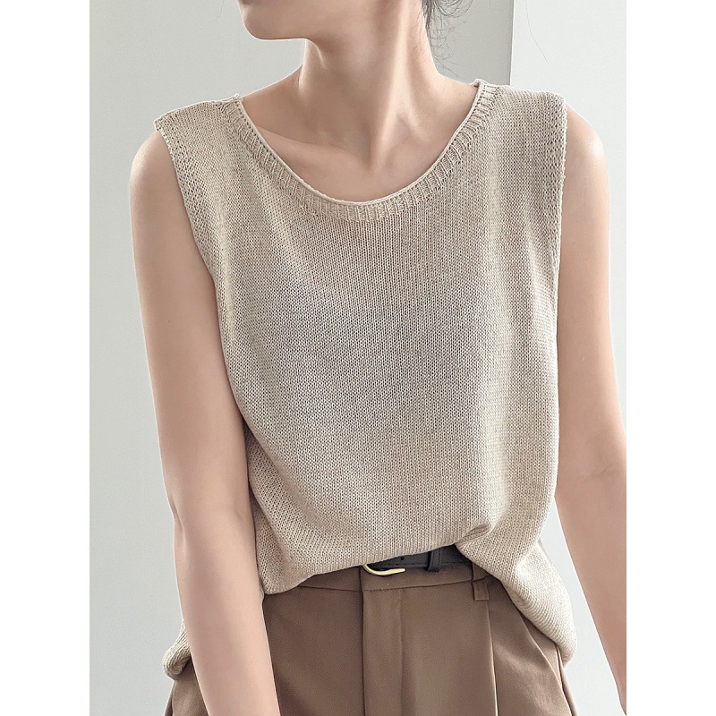 U Collar Sexy Knitted Shirt Vest Women's 2024 Summer New Korean Style Loose Inner and Outer Wearing Foreign Style Bottoming Top