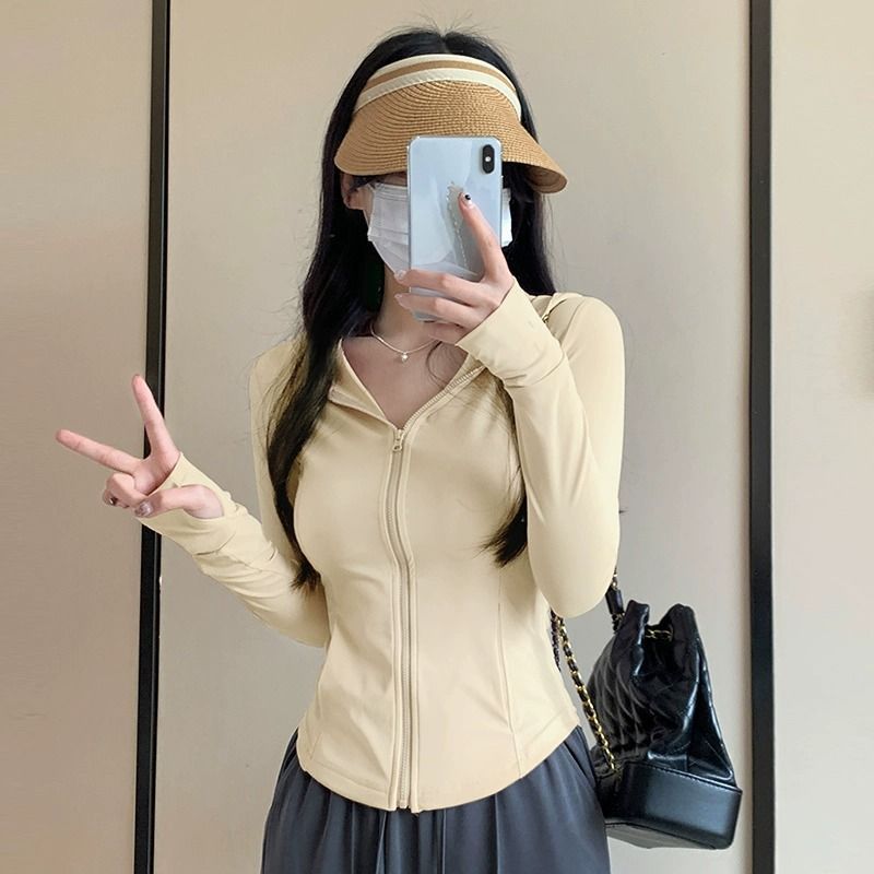 Picture of Slim-Fitting Ice-Sense Sun Protection Clothing Summer Outdoor Sun Protection Hooded Small Waist Tight Sun Protection Clothing Thin Quick-Drying Jacket